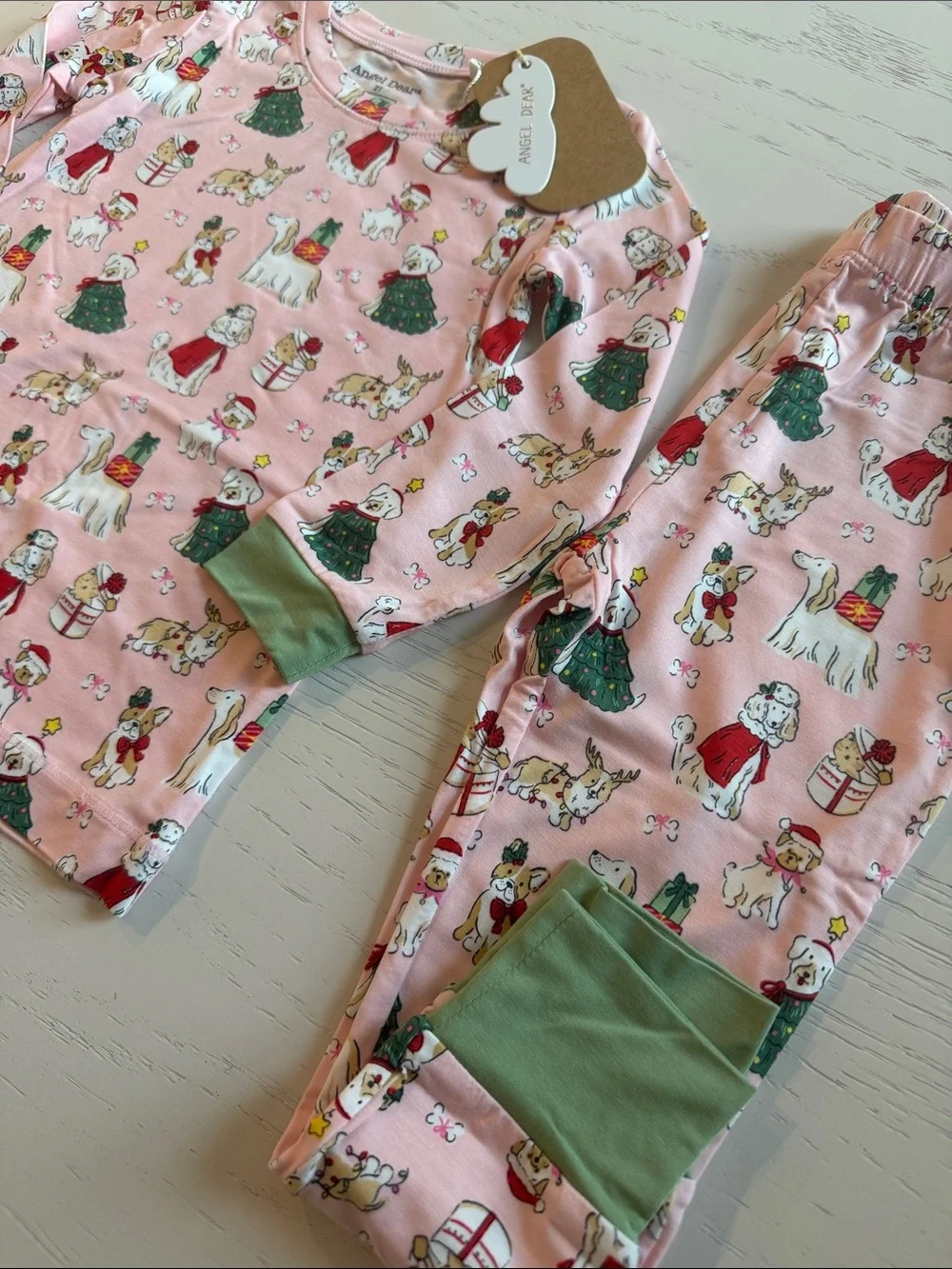 Angel Dear Christmas Holiday Dogs Puppy Pajama Set 2T 3-4 5-6 7-8